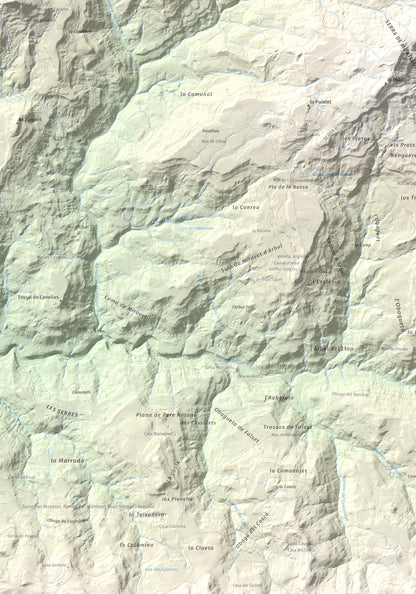 Mapa de relieve de Montllobar, 1104 m, Pallars Jussà, lámina 100 Cims de Trobart. Detalle de la zona inferior izquierda. 70 × 100 cm.