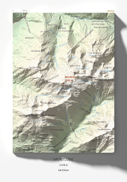 Mapa de relieve de Montlude, 2518 m, Val d'Aran, lámina 100 Cims de Trobart 21 × 30 cm.