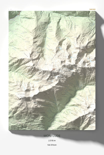 Mapa de relieve de Montlude, 2518 m, Val d'Aran, lámina 100 Cims de Trobart 61 × 91 cm.