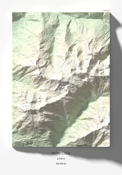 Mapa de relieve de Montlude, 2518 m, Val d'Aran, lámina 100 Cims de Trobart 70 × 100 cm.