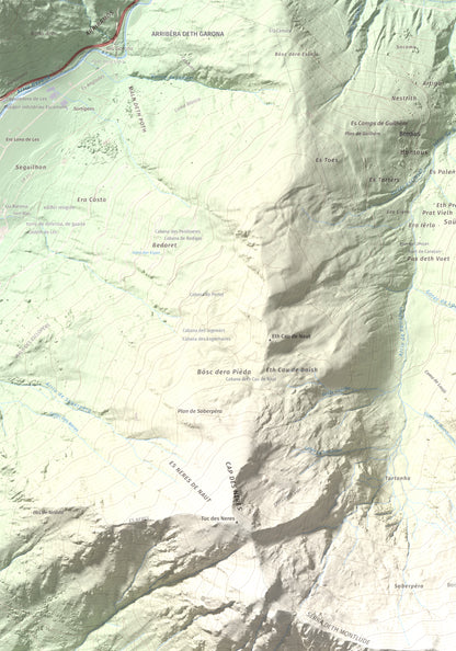 Mapa de relieve de Montlude, 2518 m, Val d'Aran, lámina 100 Cims de Trobart. Detalle de la zona superior izquierda. 70 × 100 cm.