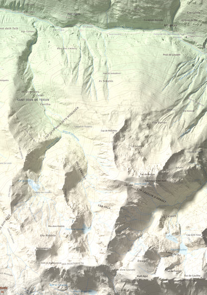 Mapa de relieve de Montlude, 2518 m, Val d'Aran, lámina 100 Cims de Trobart. Detalle de la zona superior derecha. 70 × 100 cm.
