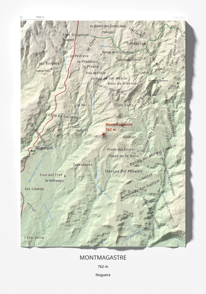 Mapa de relieve de Montmagastre, 762 m, Noguera, lámina 100 Cims de Trobart 21 × 30 cm.