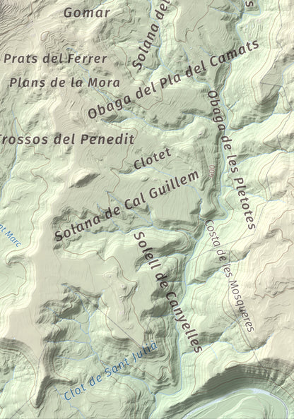Mapa de relieve de Montmagastre, 762 m, Noguera, lámina 100 Cims de Trobart. Detalle de la zona inferior derecha. 21 × 30 cm.