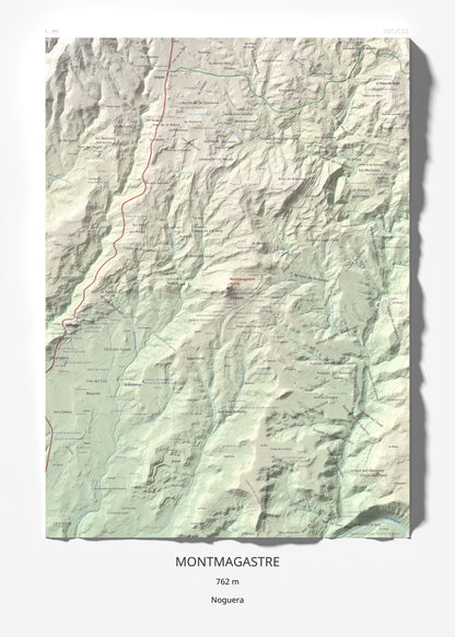 Mapa de relieve de Montmagastre, 762 m, Noguera, lámina 100 Cims de Trobart 50 × 70 cm.