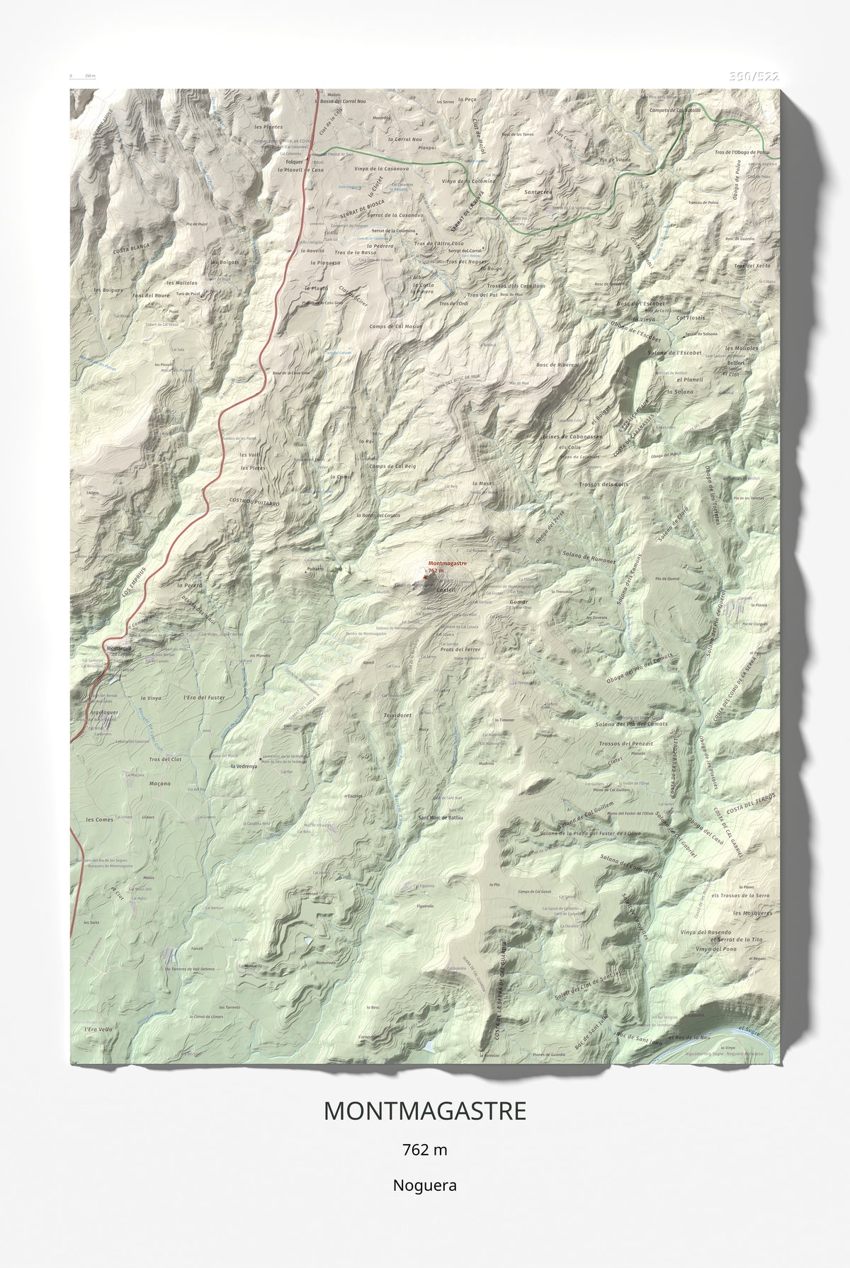 Mapa de relieve de Montmagastre, 762 m, Noguera, lámina 100 Cims de Trobart 61 × 91 cm.
