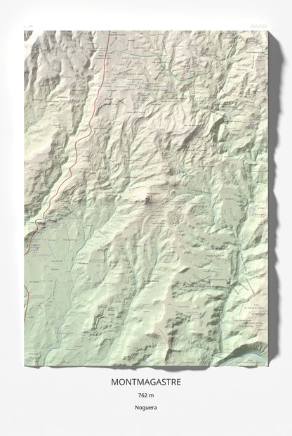 Mapa de relieve de Montmagastre, 762 m, Noguera, lámina 100 Cims de Trobart 61 × 91 cm.