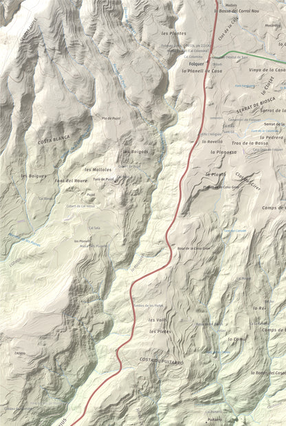 Mapa de relieve de Montmagastre, 762 m, Noguera, lámina 100 Cims de Trobart. Detalle de la zona superior izquierda. 61 × 91 cm.