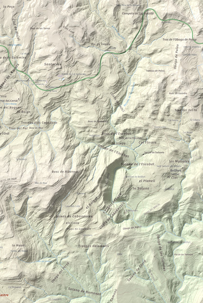 Mapa de relieve de Montmagastre, 762 m, Noguera, lámina 100 Cims de Trobart. Detalle de la zona superior derecha. 61 × 91 cm.