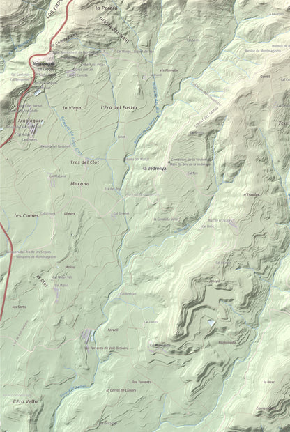 Mapa de relieve de Montmagastre, 762 m, Noguera, lámina 100 Cims de Trobart. Detalle de la zona inferior izquierda. 61 × 91 cm.