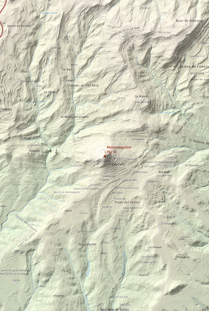 Mapa de relieve de Montmagastre, 762 m, Noguera, lámina 100 Cims de Trobart. Detalle de la zona central. 61 × 91 cm.