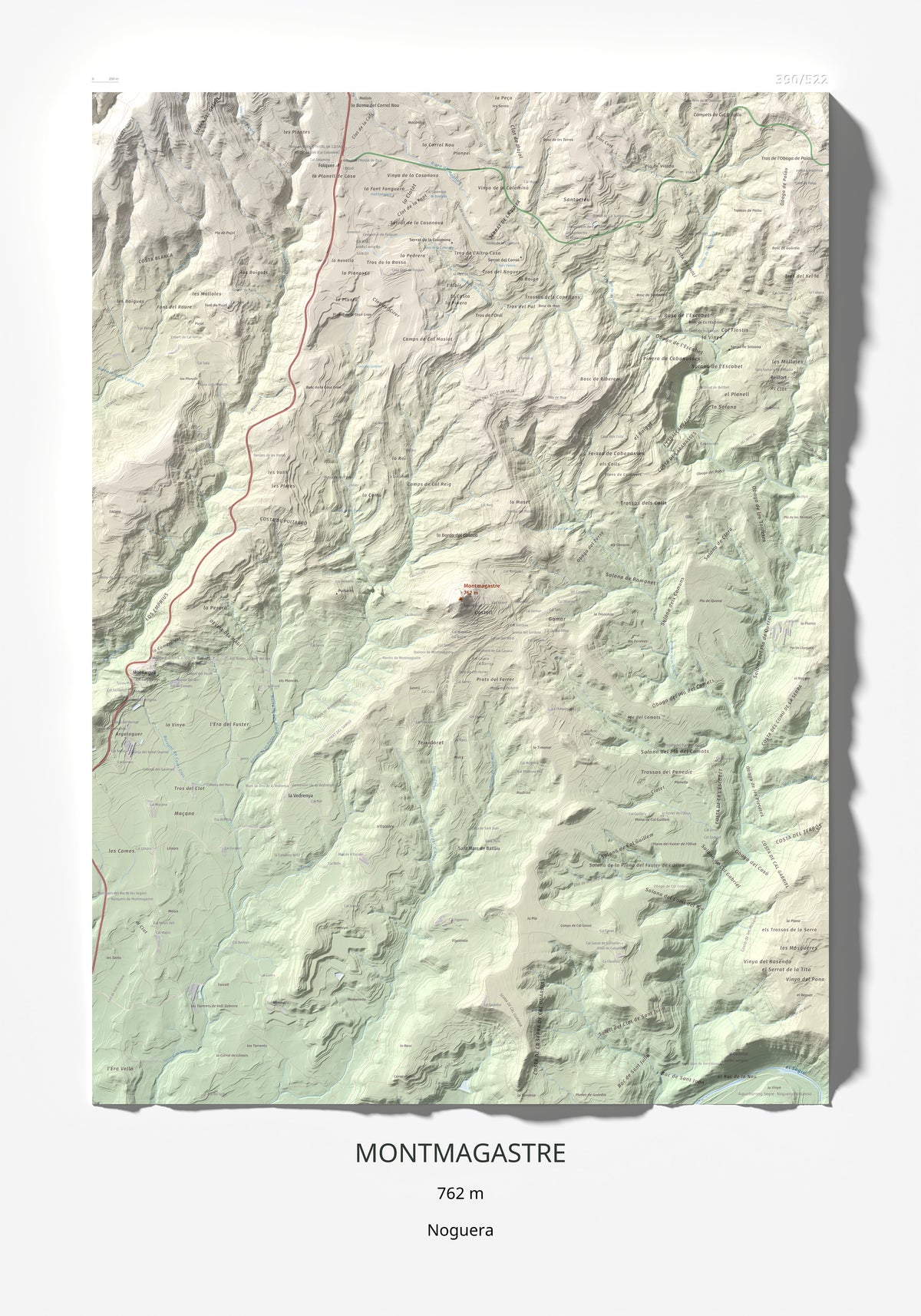 Mapa de relieve de Montmagastre, 762 m, Noguera, lámina 100 Cims de Trobart 70 × 100 cm.