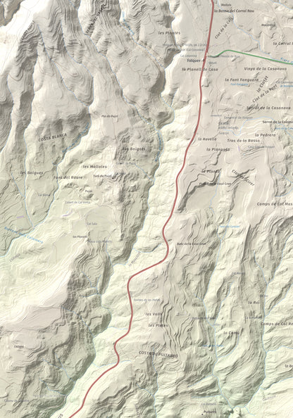 Mapa de relieve de Montmagastre, 762 m, Noguera, lámina 100 Cims de Trobart. Detalle de la zona superior izquierda. 70 × 100 cm.
