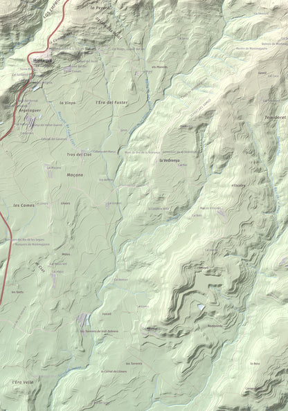 Mapa de relieve de Montmagastre, 762 m, Noguera, lámina 100 Cims de Trobart. Detalle de la zona inferior izquierda. 70 × 100 cm.