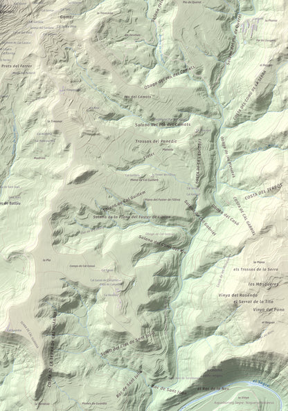 Mapa de relieve de Montmagastre, 762 m, Noguera, lámina 100 Cims de Trobart. Detalle de la zona inferior derecha. 70 × 100 cm.