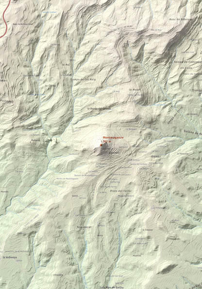Mapa de relieve de Montmagastre, 762 m, Noguera, lámina 100 Cims de Trobart. Detalle de la zona central. 70 × 100 cm.