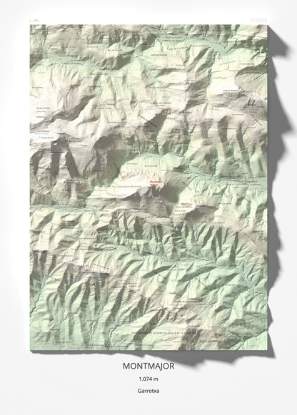 Mapa de relieve de Montmajor, 1074 m, Garrotxa, lámina 100 Cims de Trobart 50 × 70 cm.