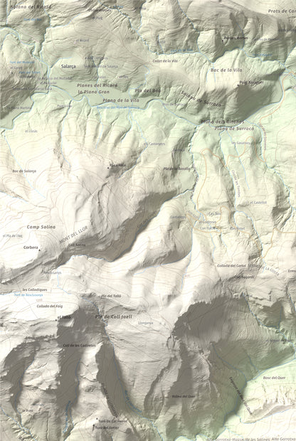 Mapa de relieve de Montmajor, 1074 m, Garrotxa, lámina 100 Cims de Trobart. Detalle de la zona superior izquierda. 61 × 91 cm.