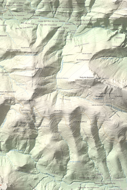 Mapa de relieve de Montmajor, 1074 m, Garrotxa, lámina 100 Cims de Trobart. Detalle de la zona superior derecha. 61 × 91 cm.