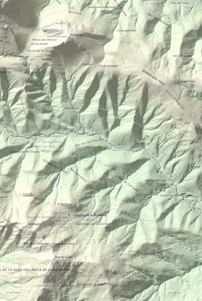 Mapa de relieve de Montmajor, 1074 m, Garrotxa, lámina 100 Cims de Trobart. Detalle de la zona inferior derecha. 61 × 91 cm.