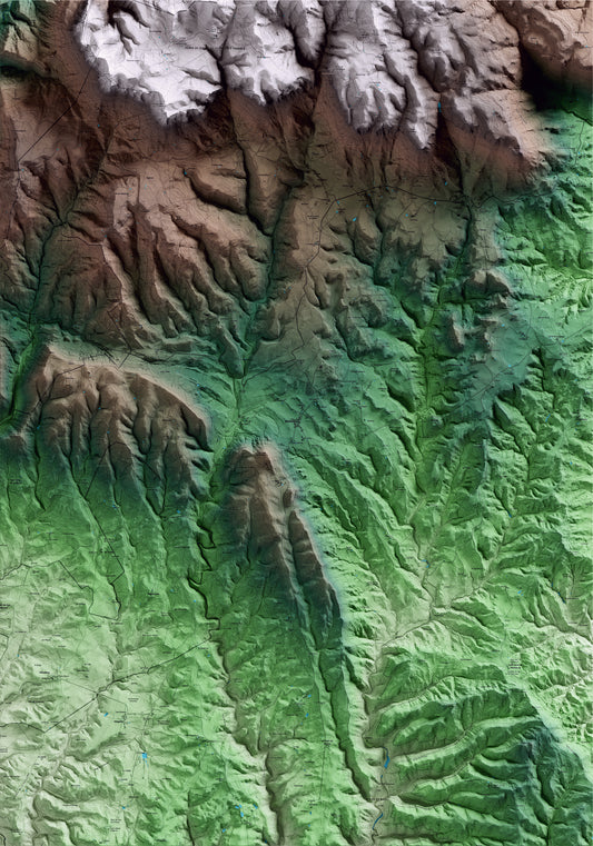 Mapa artístico del relieve de Montmajor, al Berguedà, con 15 km de entorno y base topográfica ICGC