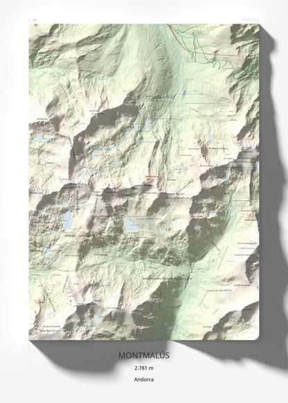 Mapa de relieve de Montmalús, 2781 m, Andorra, lámina 100 Cims de Trobart 50 × 70 cm.