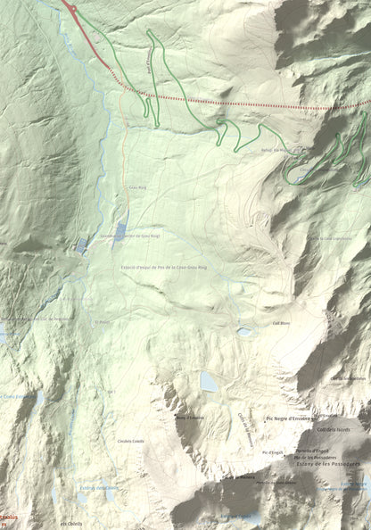 Mapa de relieve de Montmalús, 2781 m, Andorra, lámina 100 Cims de Trobart. Detalle de la zona superior derecha. 70 × 100 cm.