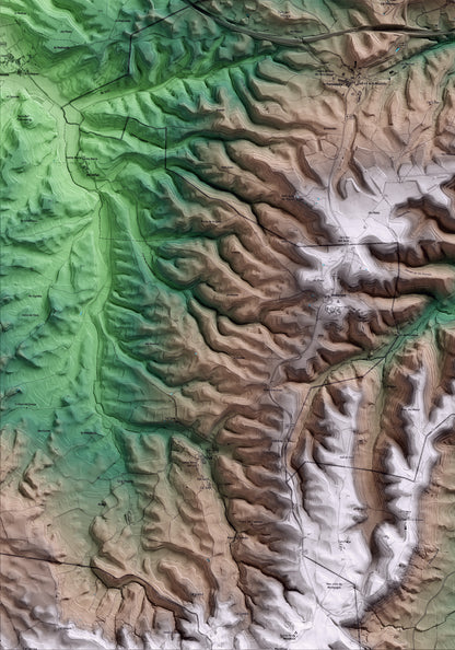 Mapa artístico del relieve de Montmaneu, al Anoia, con 15 km de entorno y base topográfica ICGC. Detalle de la zona inferior izquierda.