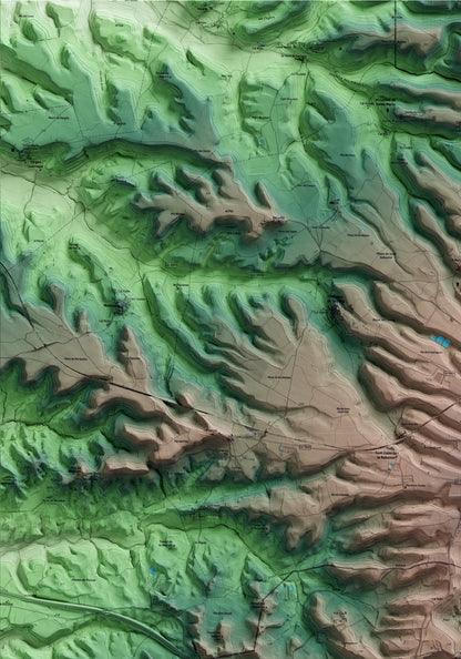 Mapa artístico del relieve de Montmaneu, al Anoia, con 15 km de entorno y base topográfica ICGC. Detalle de la zona superior izquierda.