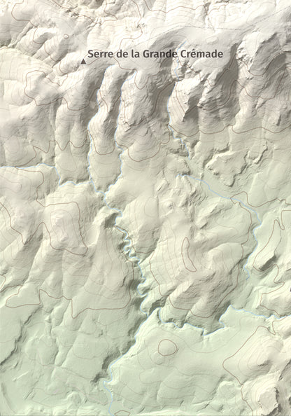 Mapa topográfico del relieve: Montolier de Perellós, 707 m. Detalle de la zona inferior izquierda. 21 × 30 cm.