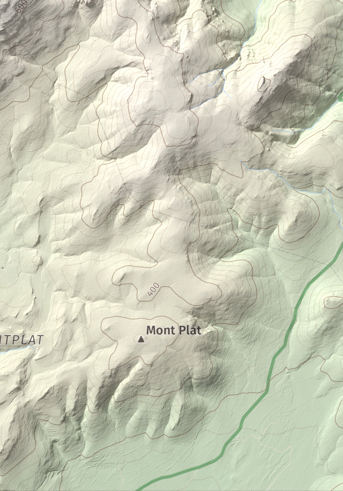 Mapa topográfico del relieve: Montolier de Perellós, 707 m. Detalle de la zona inferior derecha. 21 × 30 cm.