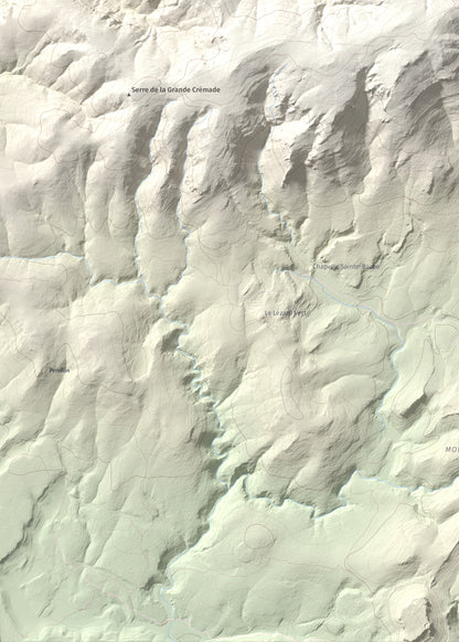 Mapa topográfico del relieve: Montolier de Perellós, 707 m. Detalle de la zona inferior izquierda. 50 × 70 cm.