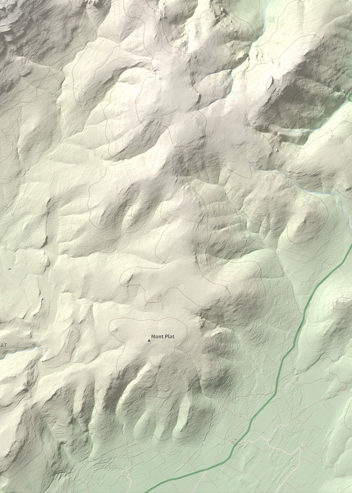 Mapa topográfico del relieve: Montolier de Perellós, 707 m. Detalle de la zona inferior derecha. 50 × 70 cm.