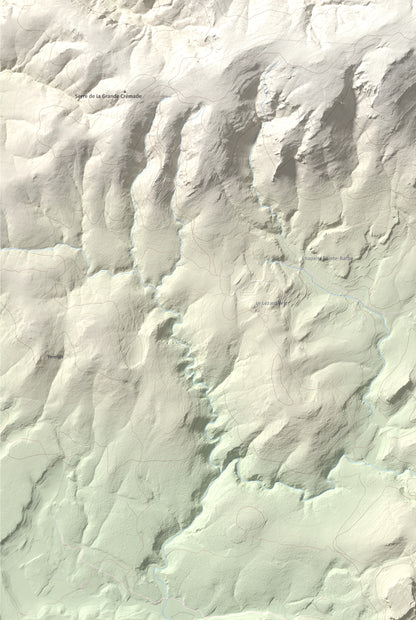 Mapa topográfico del relieve: Montolier de Perellós, 707 m. Detalle de la zona inferior izquierda. 61 × 91 cm.