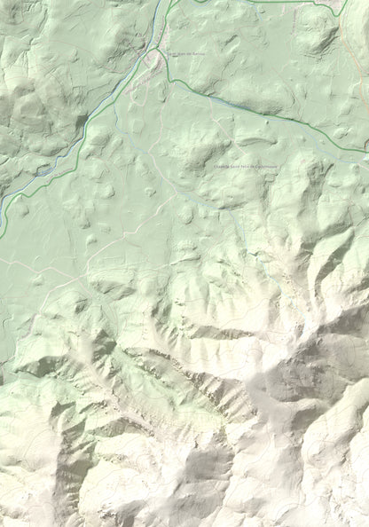 Mapa topográfico del relieve: Montolier de Perellós, 707 m. Detalle de la zona superior izquierda. 70 × 100 cm.