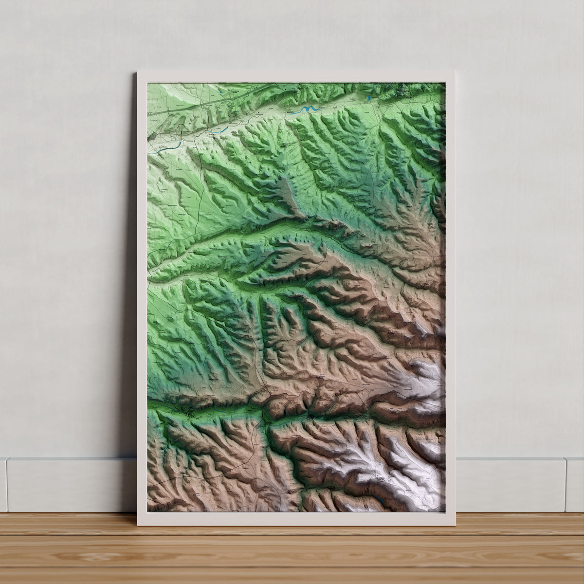 Mapa artístico del relieve de Montornès de Segarra, a la Segarra, con 15 km de entorno y base topográfica ICGC. Presentación enmarcada.