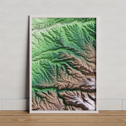 Mapa artístico del relieve de Montornès de Segarra, a la Segarra, con 15 km de entorno y base topográfica ICGC. Presentación enmarcada.