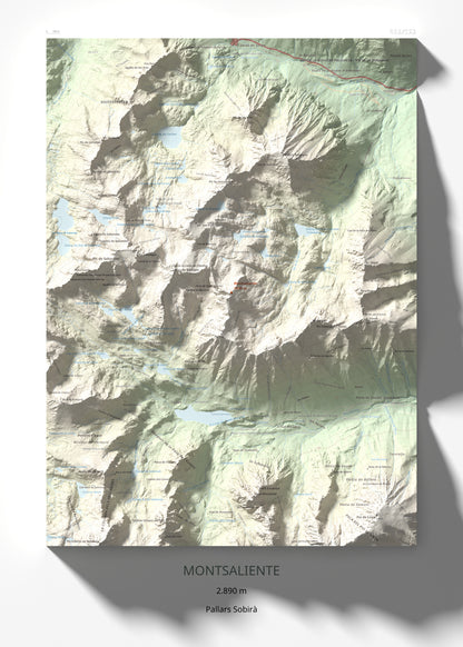 Mapa de relieve de Montsaliente, 2890 m, Pallars Sobirà, lámina 100 Cims de Trobart 50 × 70 cm.