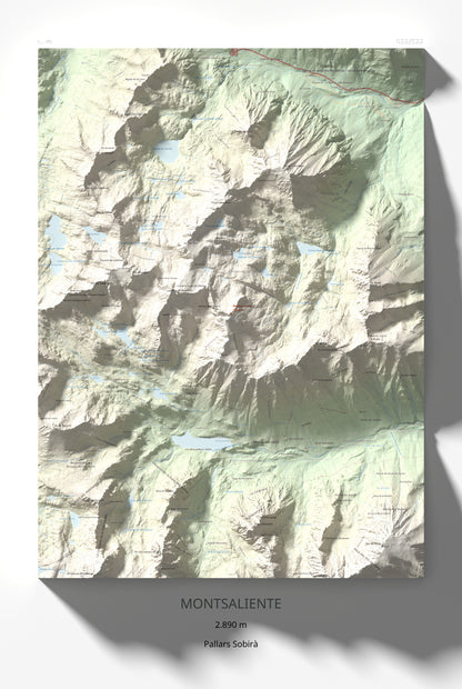 Mapa de relieve de Montsaliente, 2890 m, Pallars Sobirà, lámina 100 Cims de Trobart 61 × 91 cm.