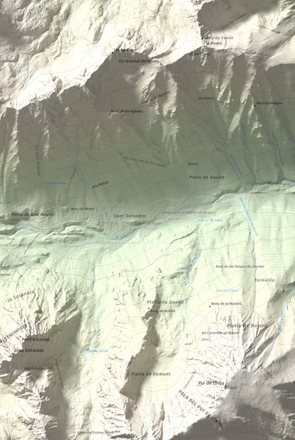 Mapa de relieve de Montsaliente, 2890 m, Pallars Sobirà, lámina 100 Cims de Trobart. Detalle de la zona inferior derecha. 61 × 91 cm.