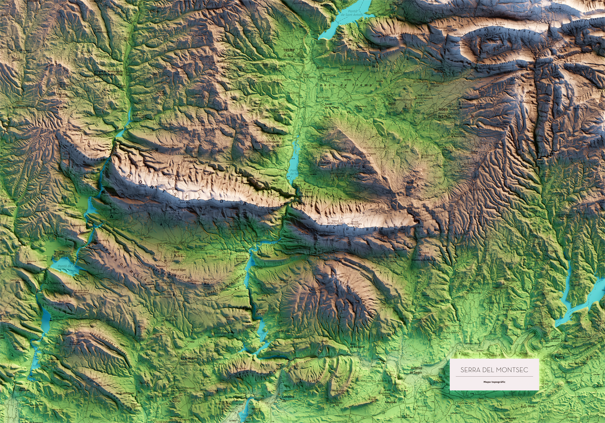 MONTSEC. Mapa topográfico artístico en color