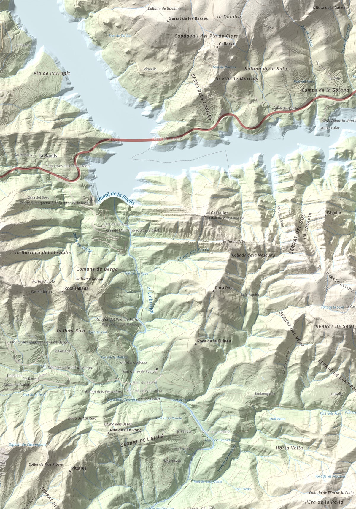 Mapa de relieve de Montsent (Serrat de Picancel), 963 m, Berguedà, lámina 100 Cims de Trobart. Detalle de la zona superior izquierda. 70 × 100 cm.