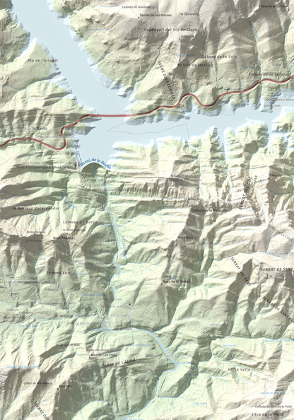Mapa de relieve de Montsent (Serrat de Picancel), 963 m, Berguedà, lámina 100 Cims de Trobart. Detalle de la zona superior izquierda. 70 × 100 cm.