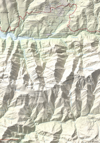 Mapa de relieve de Montsent (Serrat de Picancel), 963 m, Berguedà, lámina 100 Cims de Trobart. Detalle de la zona superior derecha. 70 × 100 cm.