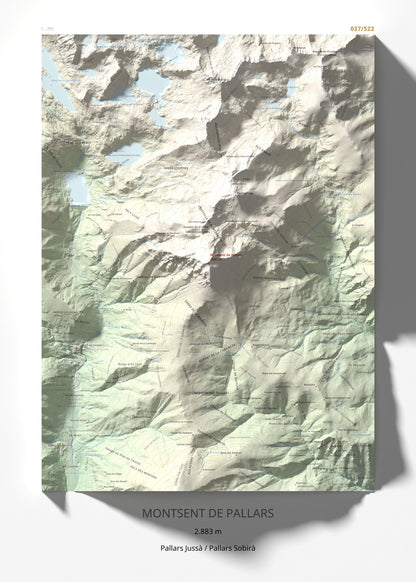 Mapa de relieve de Montsent de Pallars, 2883 m, Pallars Jussà · Pallars Sobirà, lámina 100 Cims de Trobart 50 × 70 cm.