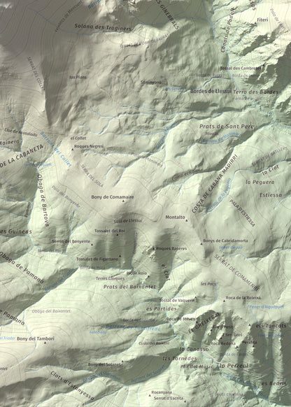 Mapa de relieve de Montsent de Pallars, 2883 m, Pallars Jussà · Pallars Sobirà, lámina 100 Cims de Trobart. Detalle de la zona inferior derecha. 50 × 70 cm.