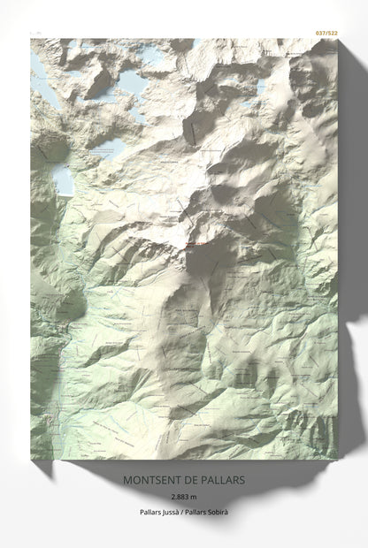 Mapa de relieve de Montsent de Pallars, 2883 m, Pallars Jussà · Pallars Sobirà, lámina 100 Cims de Trobart 61 × 91 cm.