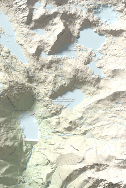 Mapa de relieve de Montsent de Pallars, 2883 m, Pallars Jussà · Pallars Sobirà, lámina 100 Cims de Trobart. Detalle de la zona superior izquierda. 61 × 91 cm.