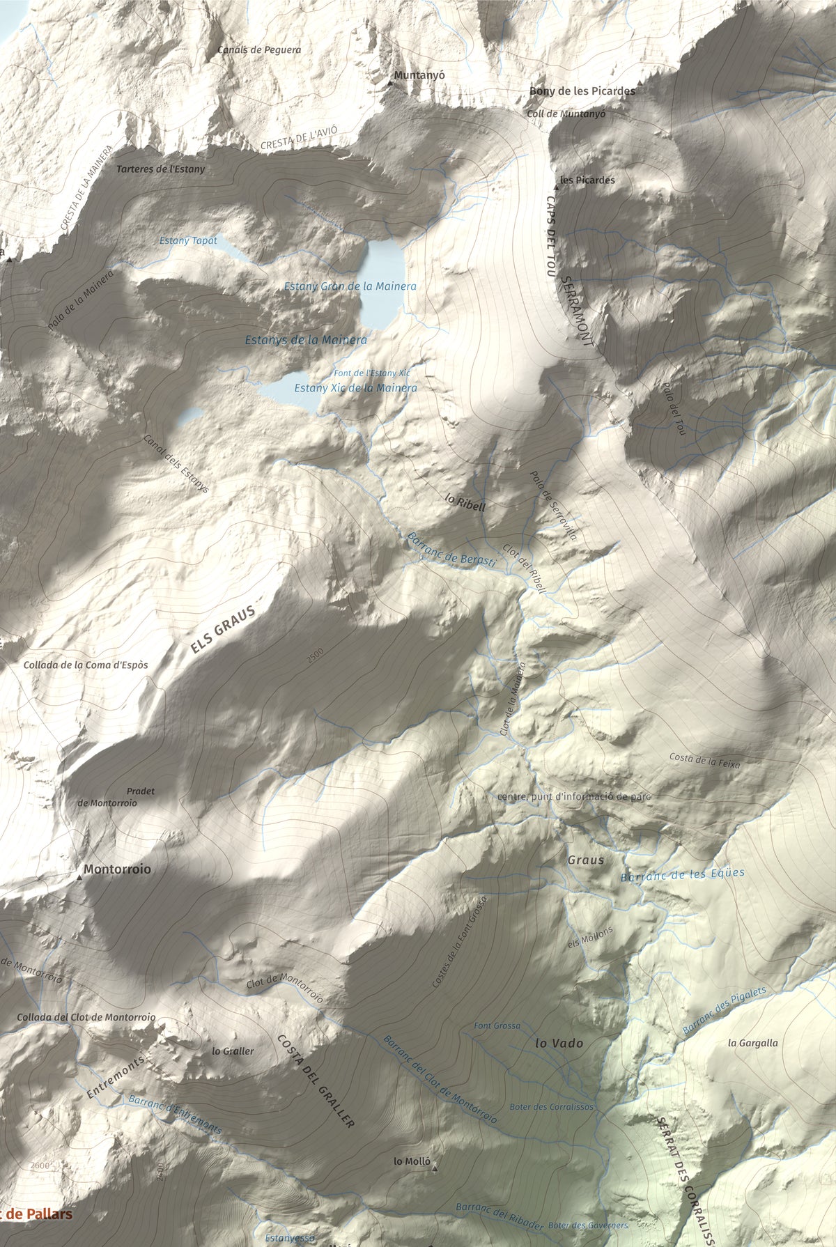 Mapa de relieve de Montsent de Pallars, 2883 m, Pallars Jussà · Pallars Sobirà, lámina 100 Cims de Trobart. Detalle de la zona superior derecha. 61 × 91 cm.