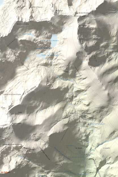 Mapa de relieve de Montsent de Pallars, 2883 m, Pallars Jussà · Pallars Sobirà, lámina 100 Cims de Trobart. Detalle de la zona superior derecha. 61 × 91 cm.